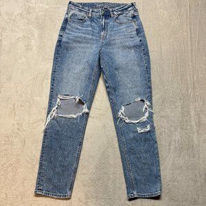 American Eagle Mom Jeans Womens 4 Regular‎ Blue Strigid Distressed Denim 29"Ins